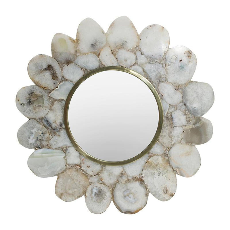 30" Scalloped Stone Framed Accent Mirror - White / Gold