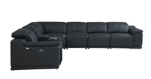 Load image into Gallery viewer, Italian Leather Power Reclining U Shaped Seven Piece Corner Sectional With Console - Black
