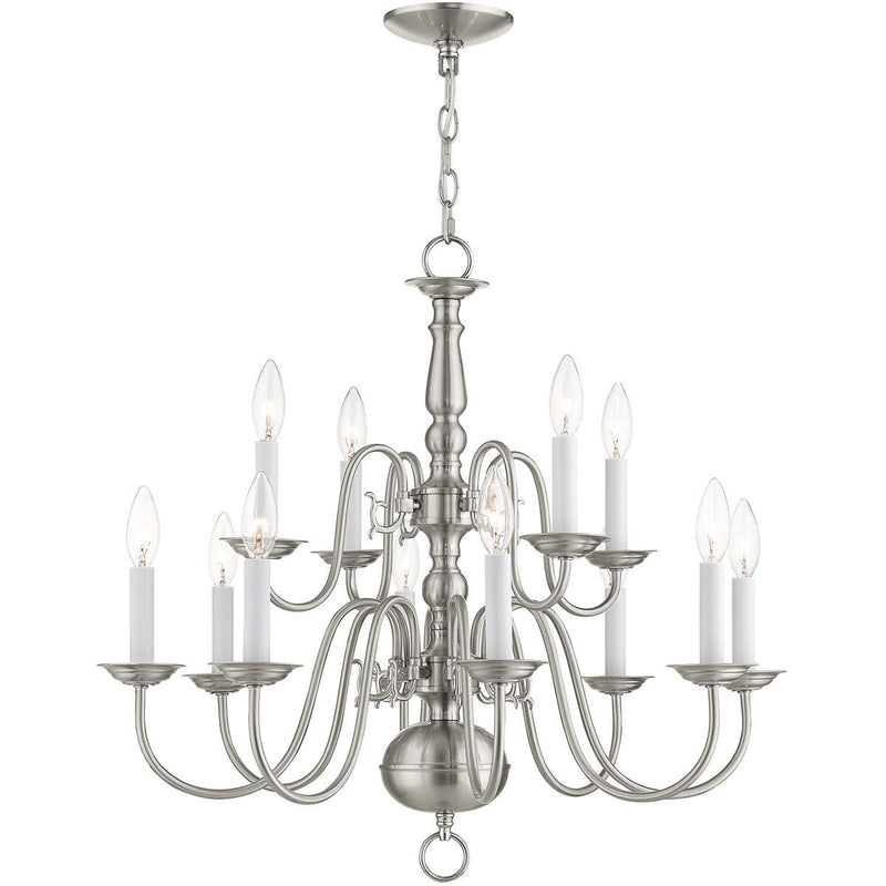 23" Twelve Light Dimmable Chandelier With Shades - Nickel