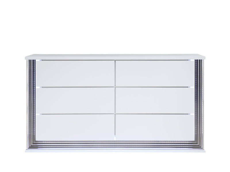 61" Wood Lighted Six Drawer Double Dresser - White