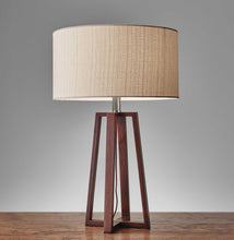 Load image into Gallery viewer, Linen Fabric Shade Table Lamp - Walnut Wood Finish
