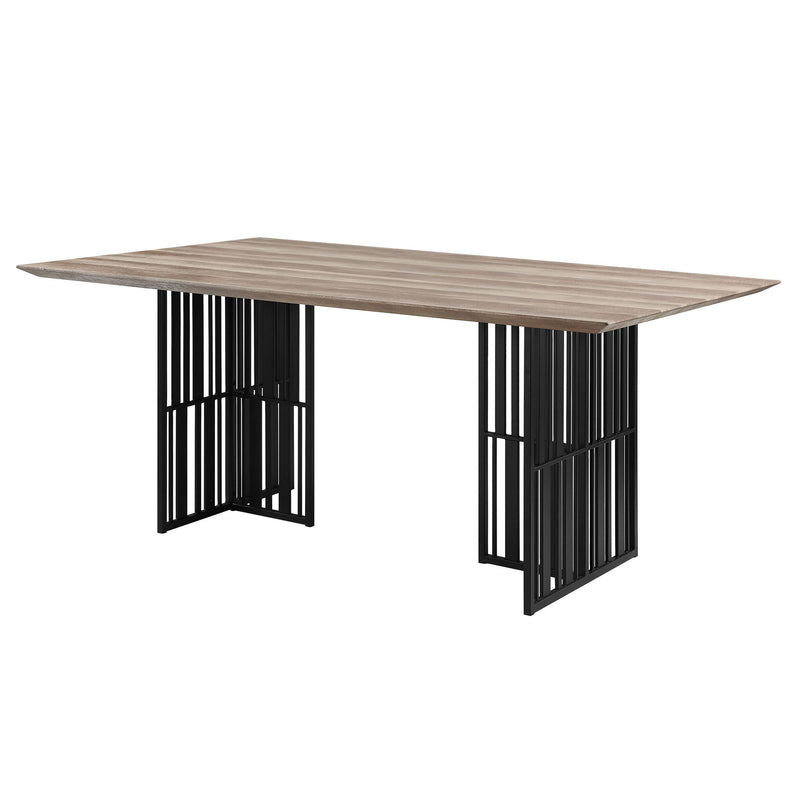 Wood Iron Double Pedestal Base Dining Table - Oak / Black