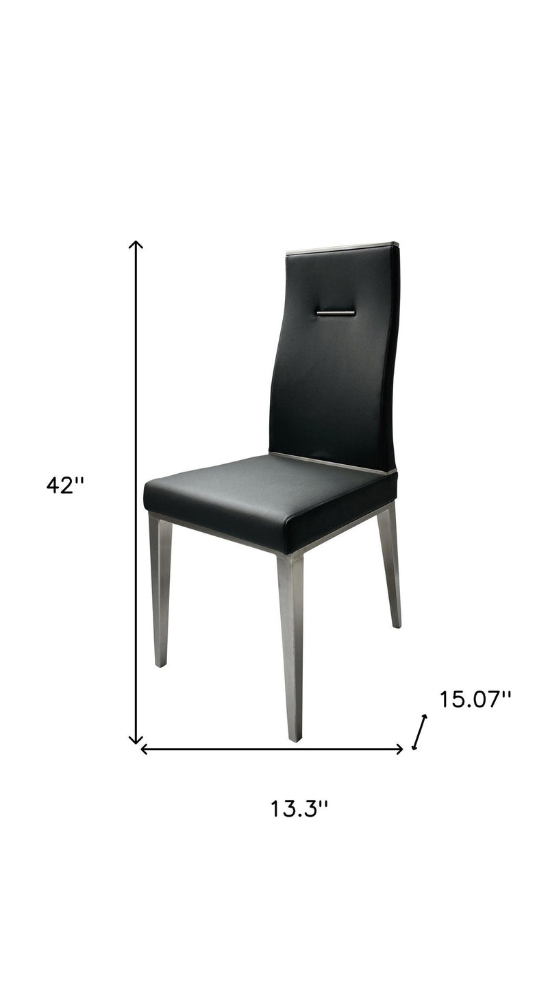 Upholstered Faux Leather Dining Side Chairs (Set of 4) - Black / Silver