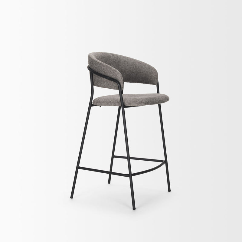 Fabric And Metal Counter Height Bar Chair - Gray / Black