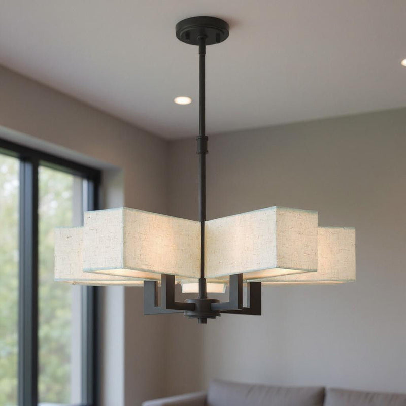 21'' Five-Light Dimmable Chandelier With Shades - Bronze