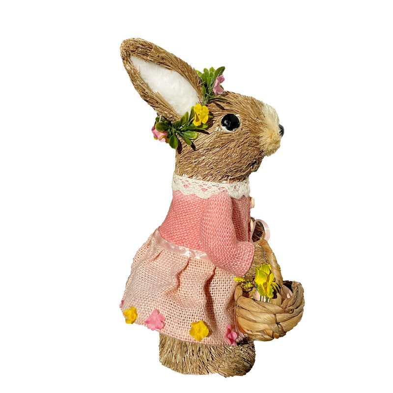 Straw Rabbit Easter Easter Bunny Figurine - Brown / Pink