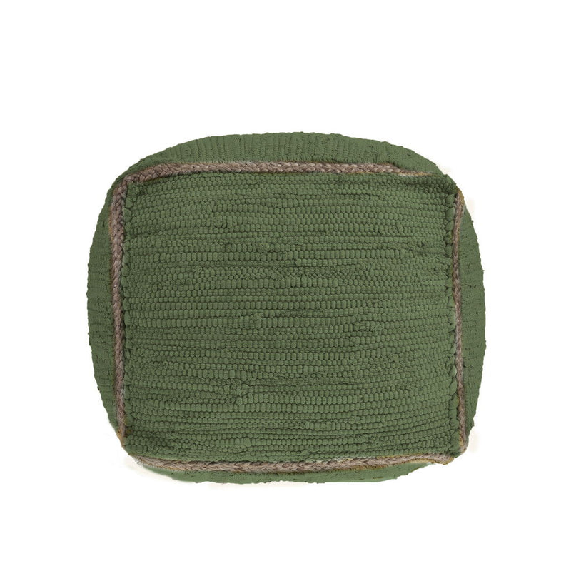 18" Cotton And Jute Cube Pouf Ottoman - Moss Green And Natural