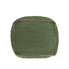 Load image into Gallery viewer, 18" Cotton And Jute Cube Pouf Ottoman - Moss Green And Natural
