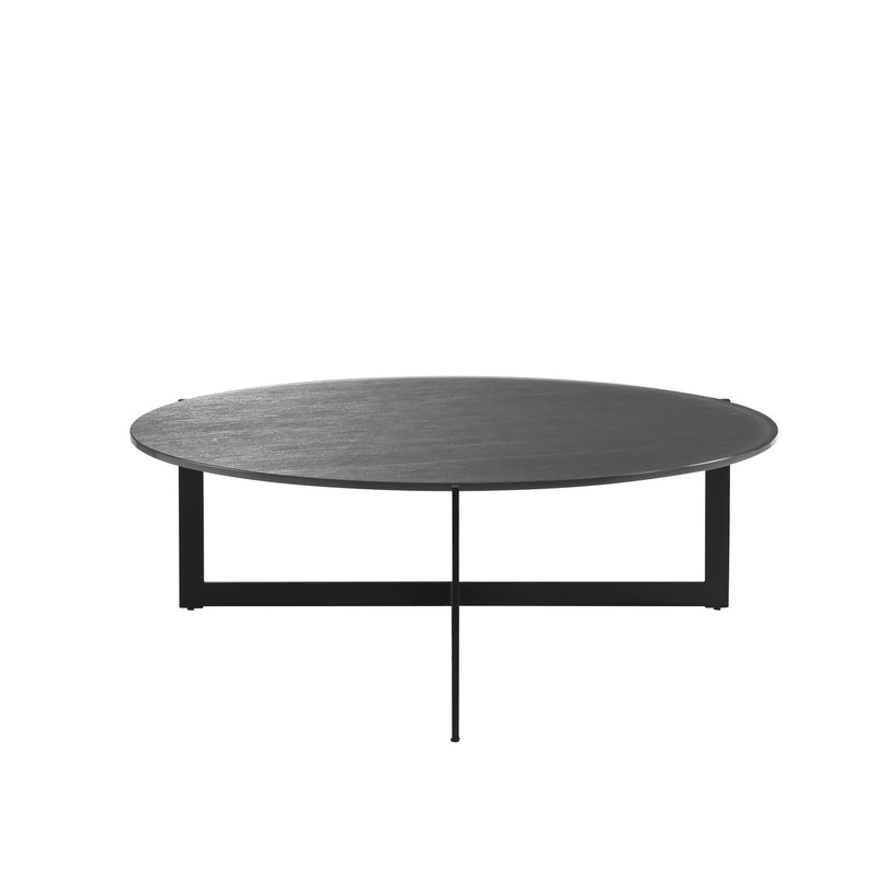 Glass Iron Round Frame Coffee Table - Gray / Black