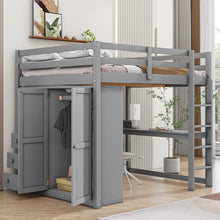 Load image into Gallery viewer, Wood Full Size Loft Bed with Built-in Wardrobe, Desk, Storage Shelves and Drawers, Gray
