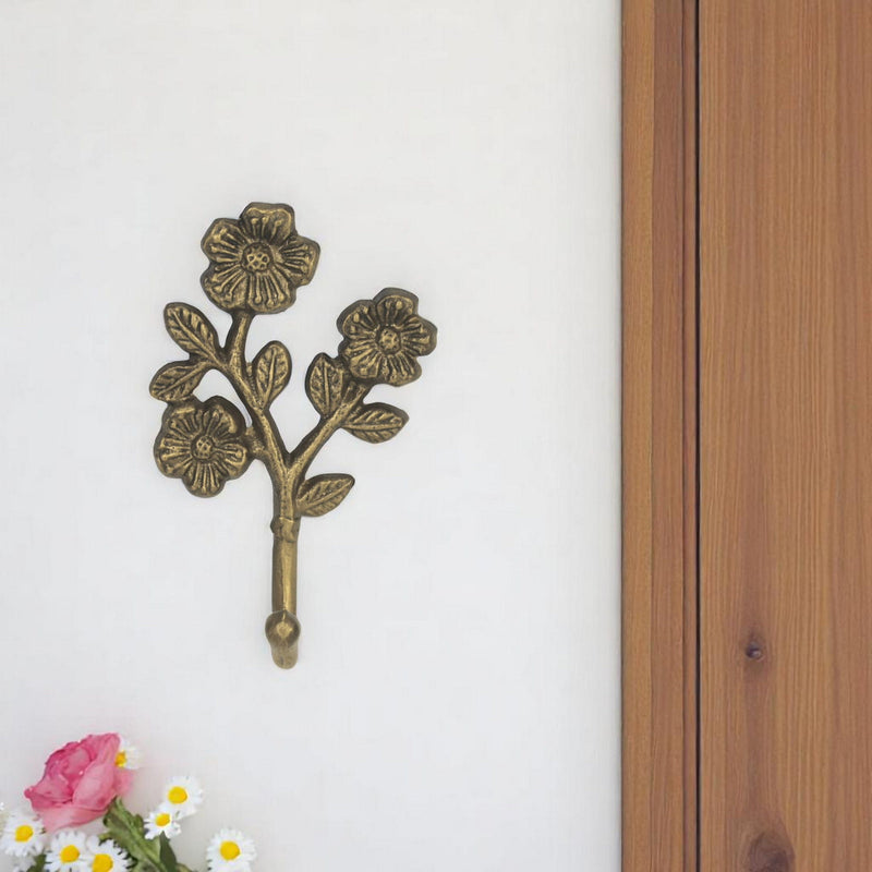 Cast Iron Flower Wall Hook - Antiqued Gold