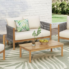 Load image into Gallery viewer, 2 Pieces Outdoor Acacia Furniture Set, Woven Rope Outdoor Patio Loveseat, 2 Seat Deep Seating Group With Cushions And Coffee Table For Porch - Teak / Gray / Beige
