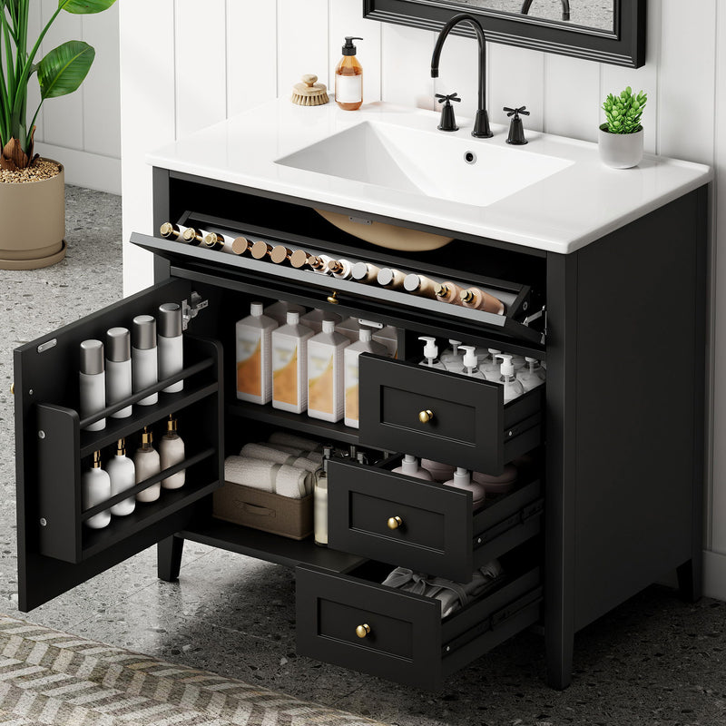 Bathroom Vanity With Sink, Cabinet With 3 Drawers And Adjustable Shelf