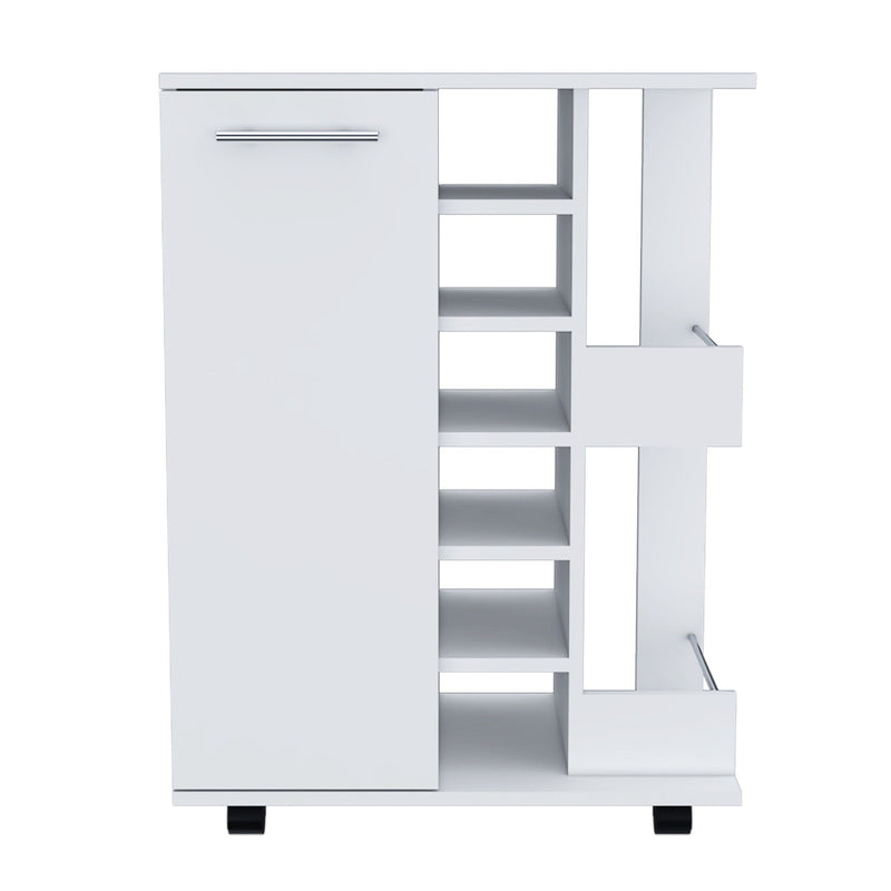 Rolling Dining Room Bar Cart With Wine Storage - White