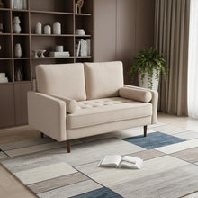 Load image into Gallery viewer, Brown Velvet Loveseat And Toss Pillows - Beige / Dark
