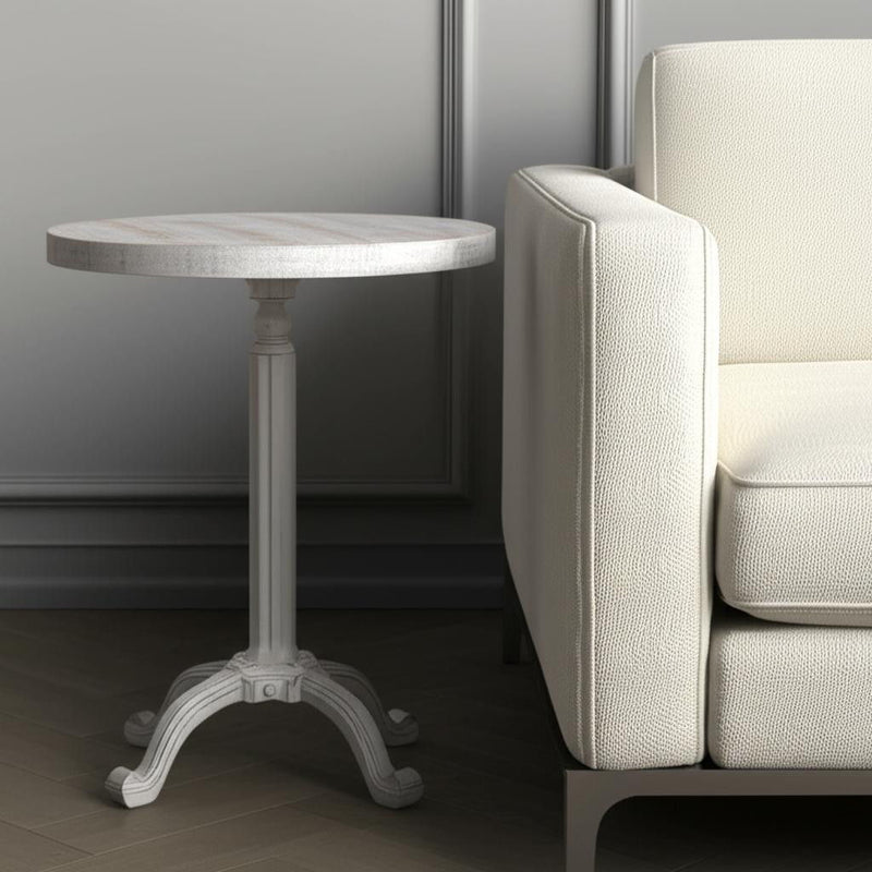 22" Solid Wood And Metal Height Adjustable Round Pedestal End Table - White