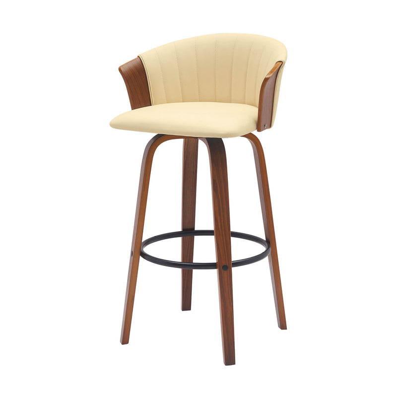 30" Faux Leather Swivel Bar Height Bar Chair - Cream And Wood Brown