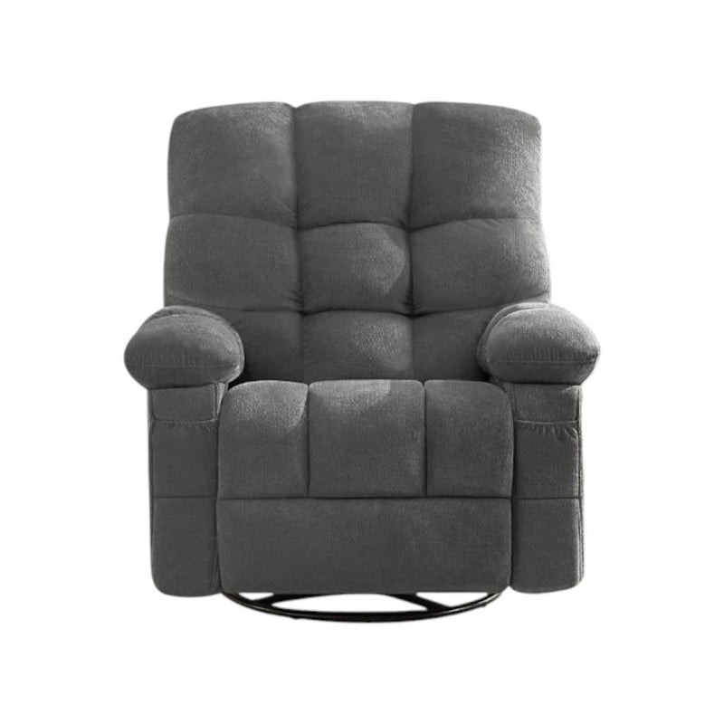 Tufted Chenille Heated Massage Swivel Rocker Recliner With USB - Gray