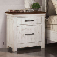 Load image into Gallery viewer, 2 Drawer Nightstand With Brass Arch Pulls, Bedroom Furniture - Brown / Distressed White / Walnut
