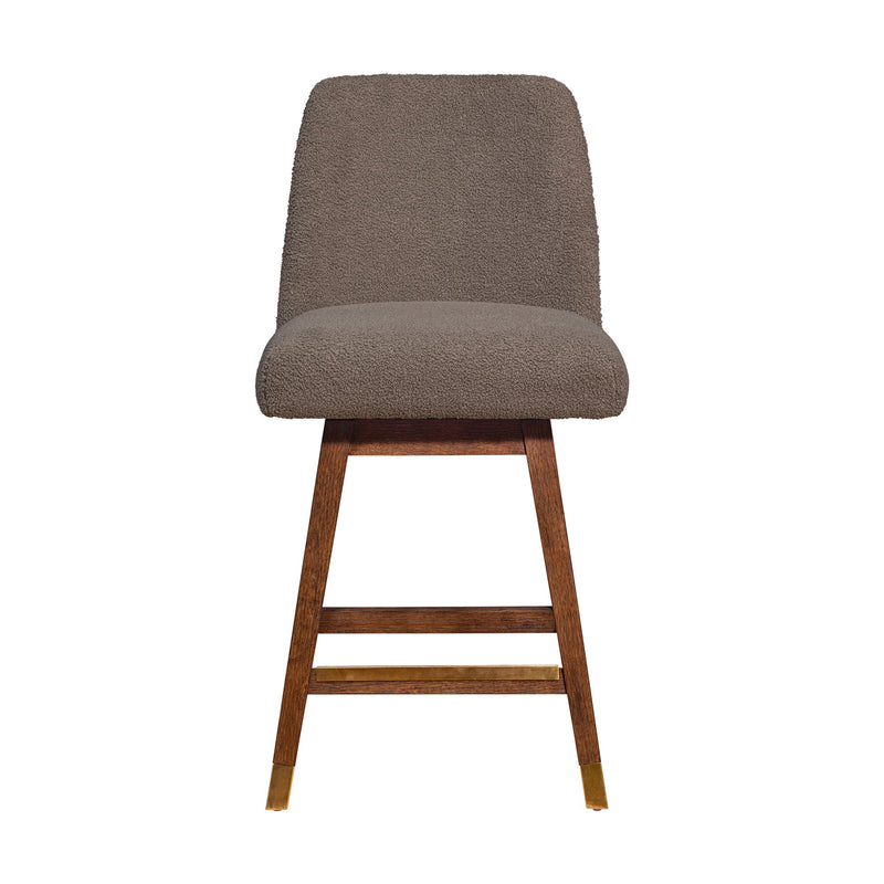 Upholstered And Solid Wood Swivel Counter Height Bar Chair - Taupe And Brown