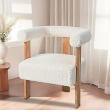 Load image into Gallery viewer, Mid-Century Modern Barrel Accent Chair, Upholstered Kitchen &amp; Dining Room Chairs With Arms, Teddy Velvet Boucle Accent Chairs Side Chairs For Kitchen Living Room Bedroom - White
