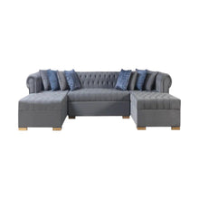 Load image into Gallery viewer, Velvet U Shaped Three Piece Sofa Chaise Sectional With Toss Pillows - Gray
