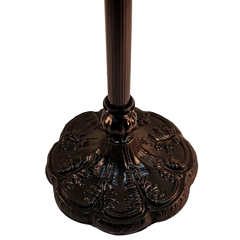 Traditional Shaped Floor Lamp With White Peacock Feather Stained Glass Dome Shade - Brown