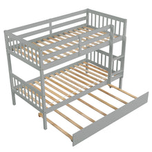 Load image into Gallery viewer, Twin Over Twin Bunk Beds with Trundle, Solid Wood Trundle Bed Frame with Safety Rail and Ladder, Kids/Teens Bedroom, Guest Room Furniture, Can Be converted into 2 Beds,Grey (Old Sku:W504S00027)
