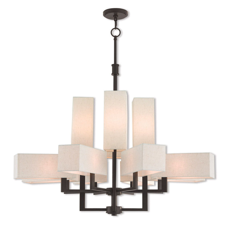 41" Twelve Light Dimmable Chandelier With Shades - Bronze