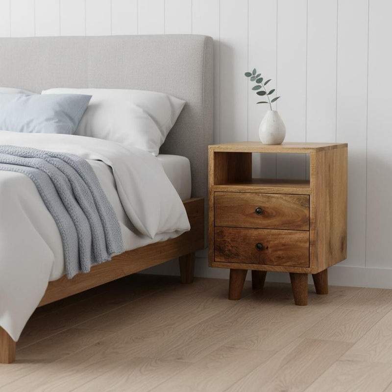 20" Solid Wood Two Drawer Nightstand For Bedroom - Oak