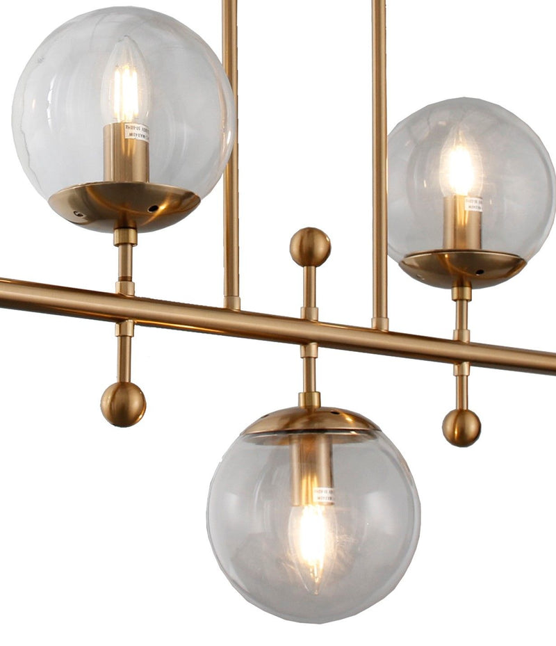 Kitchen Island Five Light Metal Transparent Glass Chandelier With Shades - Brass