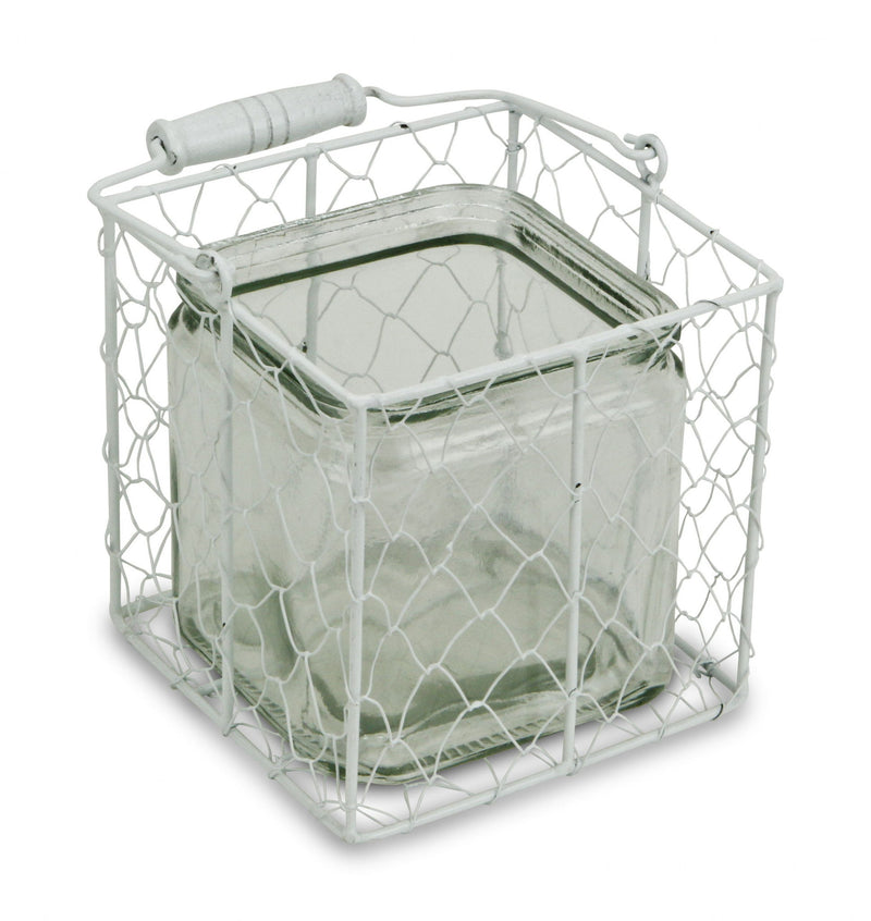 .5 Wire Basket Jar - White / Clear