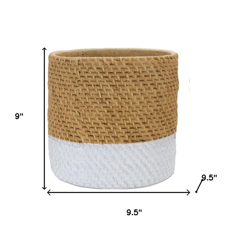 Cement 22" Ounce Two Toned Round Pot Planters (Set of 2) - Brown And White