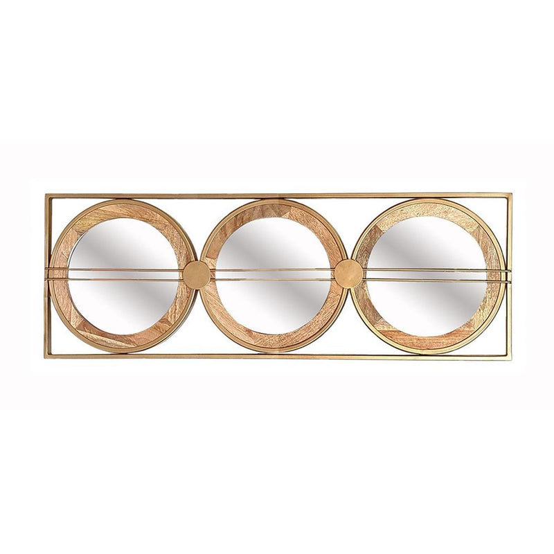 14" Aluminum And Geometric Framed Accent Mirror - Brown / Gold