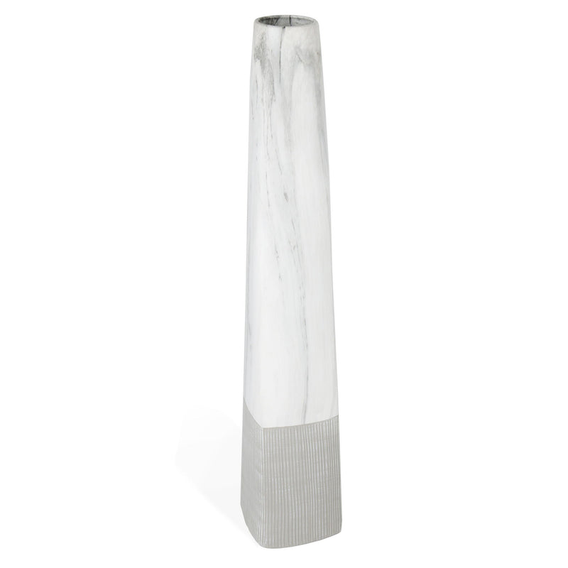 Faux Marble Tapered Floor Vase - White