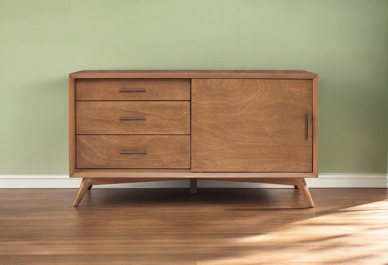 Wood Mahogany Solids Okoume And Veneer Cabinet Enclosed Storage TV Stand - Brown