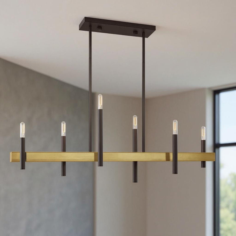 6-Light Dimmable Chandelier With Shades - Bronze