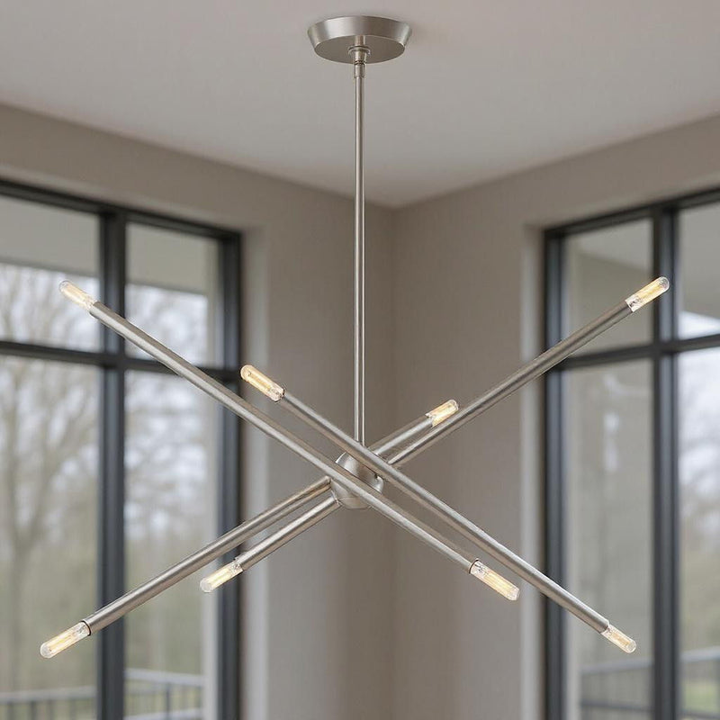 Eight Light Dimmable Chandelier With Shades - Nickel