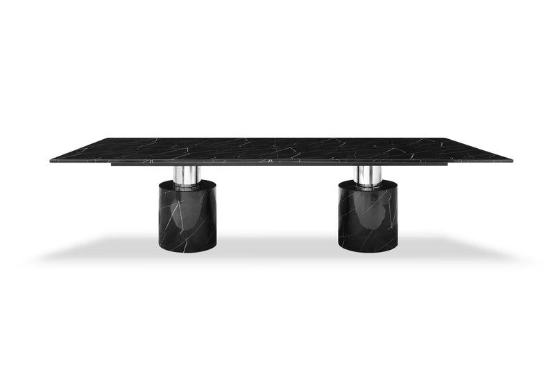 180" Marble Double Pedestal Base Dining Table - Black