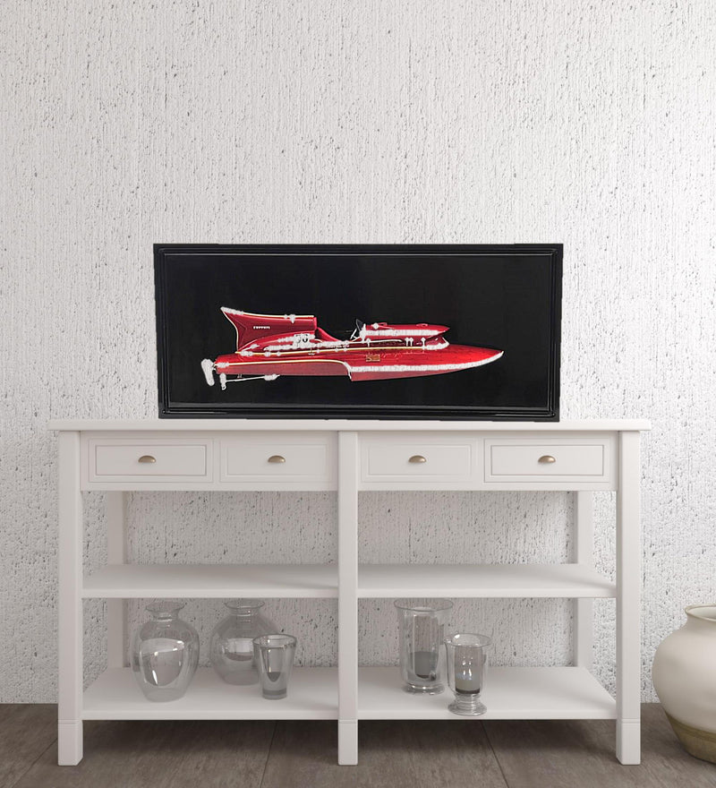 Ferrari Hydroplane Half Hull Boat Hand Painted Decorative Boat - Black / Red
