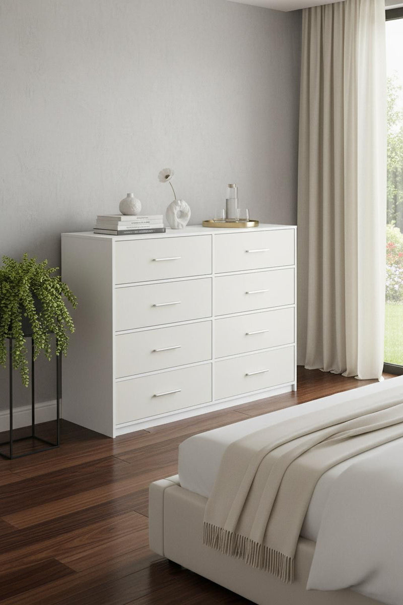 Wood Eight Drawer Dresser - White
