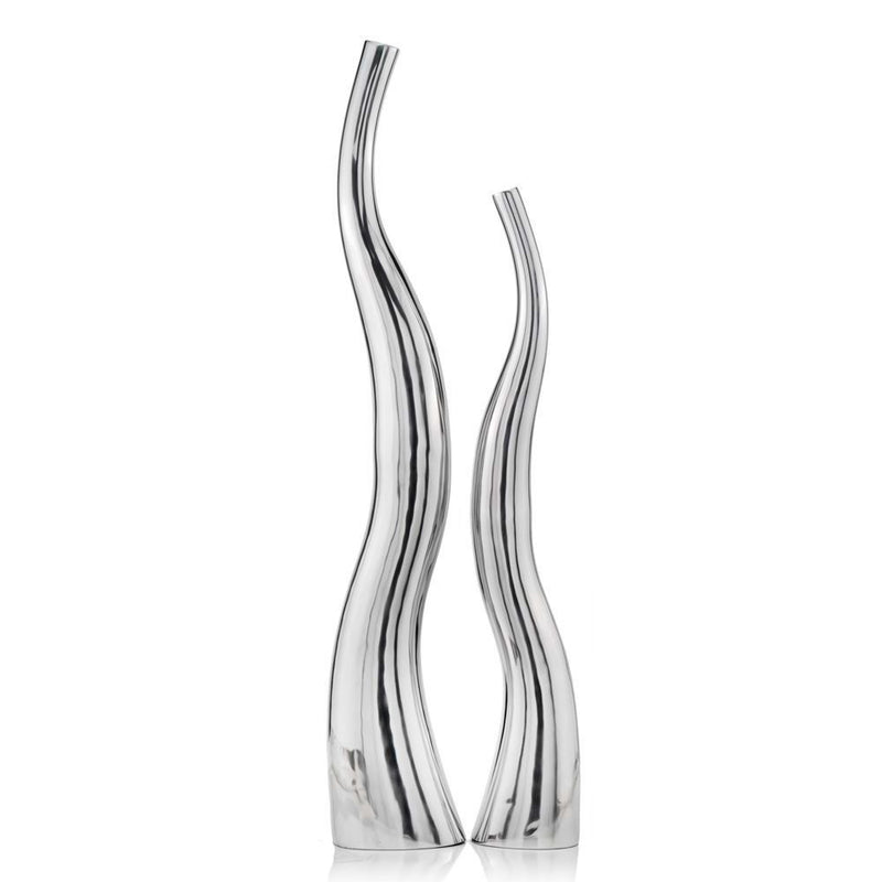 Wavy Floor Vases (Set of 2) - Silver