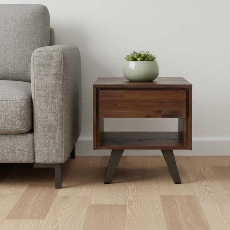 Metal Square End Table - Brown