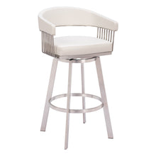 Load image into Gallery viewer, Faux Leather And Stainless Steel Bar Height Swivel Bar Chair - White And Silver
