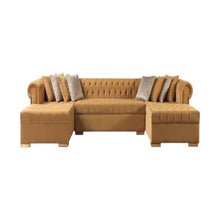 Load image into Gallery viewer, Mustard Velvet U Shaped Three Piece Sofa Chaise Sectional With Toss Pillows - Mustard
