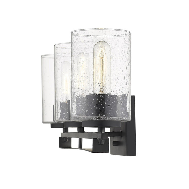 Metal And Textured Glass Three Light Wall Sconce - Black