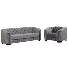 Load image into Gallery viewer, Modern 3-Piece Sofa Sets with Rubber Wood Legs,Velvet Upholstered Couches Sets Including Three Seat Sofa, Loveseat and Single Chair for Living Room Furniture Set,Gray
