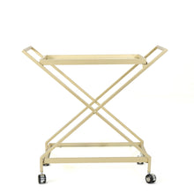 Load image into Gallery viewer, Sherianne - Industrial Bar Cart With Tempered Glass Shelves And Swivel Wheels - Gold
