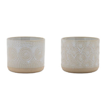 Load image into Gallery viewer, Porcelain Geometric Round Pot Planters (Set of 2) - Beige / White
