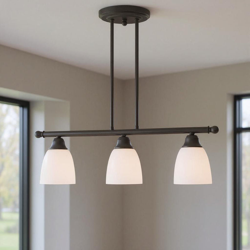 14" Three Light Dimmable Chandelier With Shades - Bronze